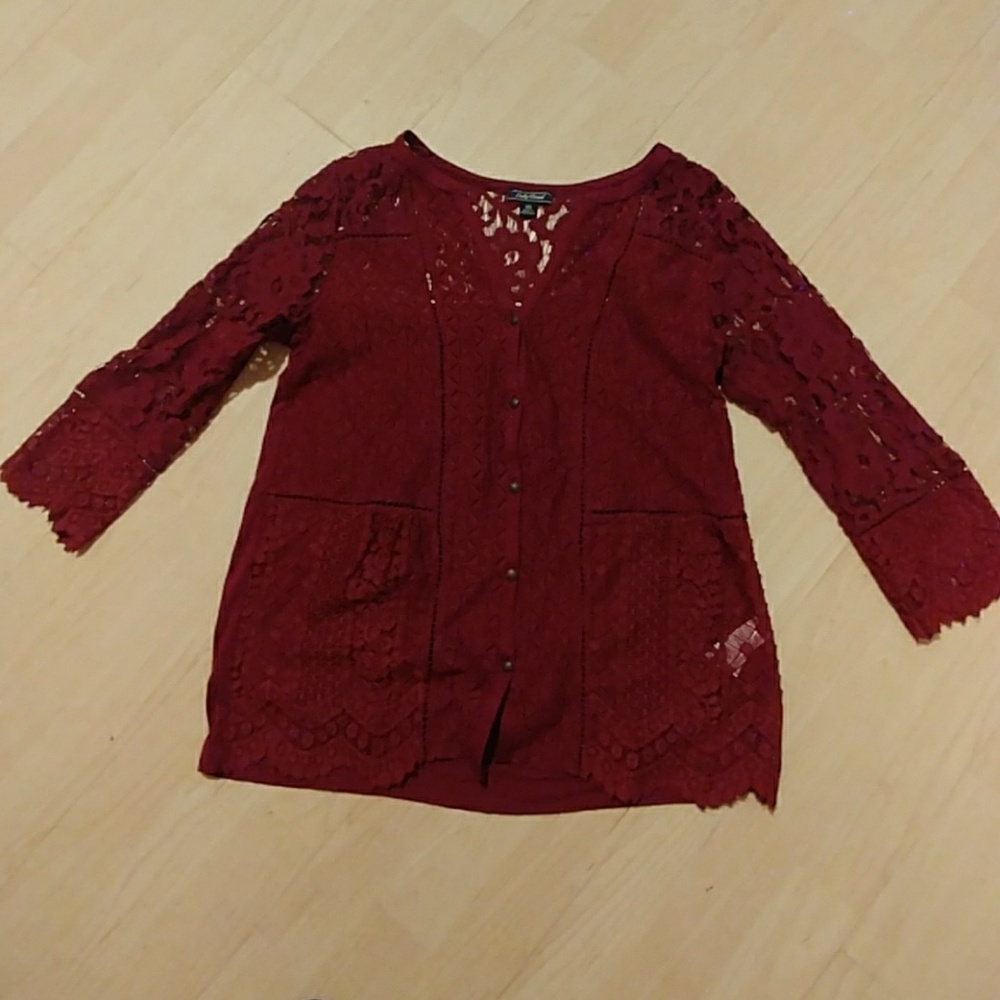 πLucky Brand Wine π·Lace Top - Picture 4 of 5